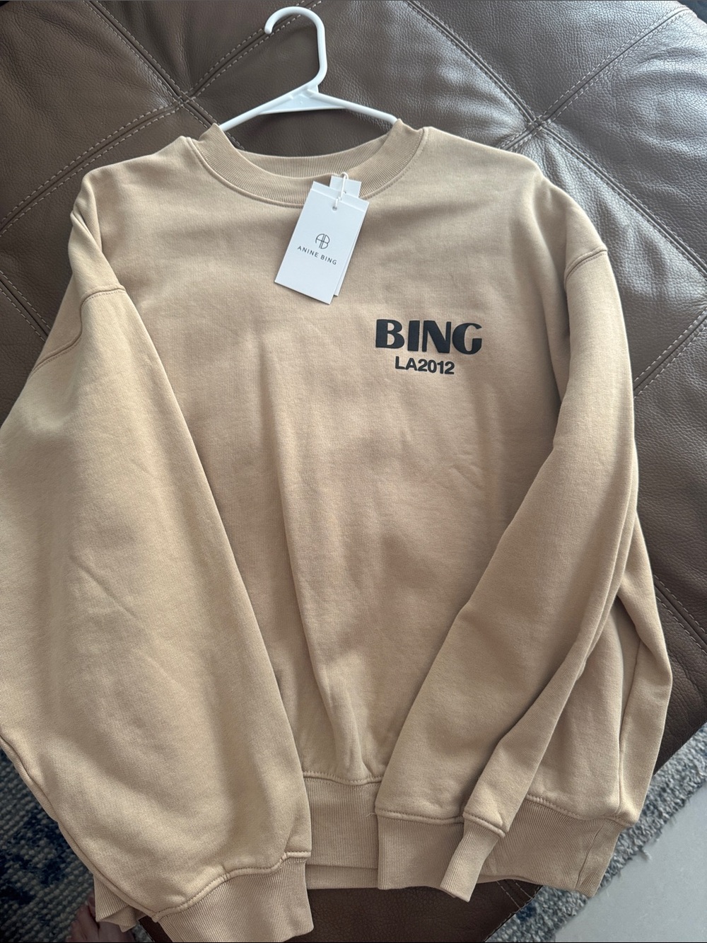 Anine Bing BING LA2012 Logo Crewneck Sweatshirt - Tan